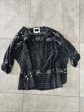 Johnny Was Biya Zebra-Print Black Boho Blouse - Vintage Style